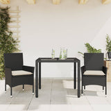vidaXL 3-Piece Garden Lounge Set with Cushions Poly Rattan and Glass Black