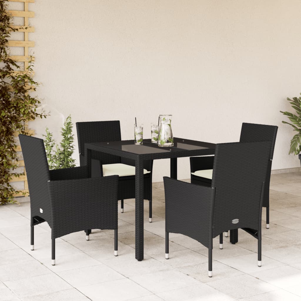 vidaXL 3-Piece Garden Lounge Set with Cushions Poly Rattan and Glass Black