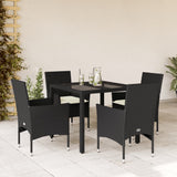 vidaXL 3-Piece Garden Lounge Set with Cushions Poly Rattan and Glass Black