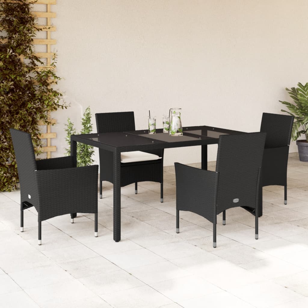 vidaXL 3-Piece Garden Lounge Set with Cushions Poly Rattan and Glass Black