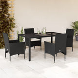 vidaXL 3-Piece Garden Lounge Set with Cushions Poly Rattan and Glass Black