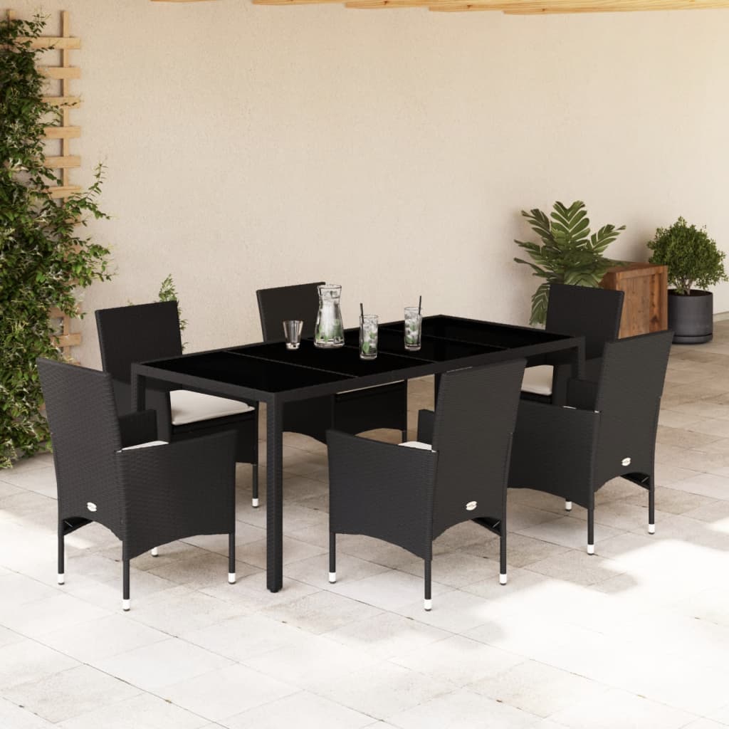 vidaXL 3-Piece Garden Lounge Set with Cushions Poly Rattan and Glass Black