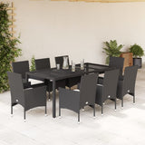 vidaXL 3-Piece Garden Lounge Set with Cushions Poly Rattan and Glass Black