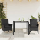vidaXL 3-Piece Garden Lounge Set with Cushions Poly Rattan and Glass Black