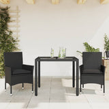 vidaXL 3-Piece Garden Lounge Set with Cushions Poly Rattan and Glass Black