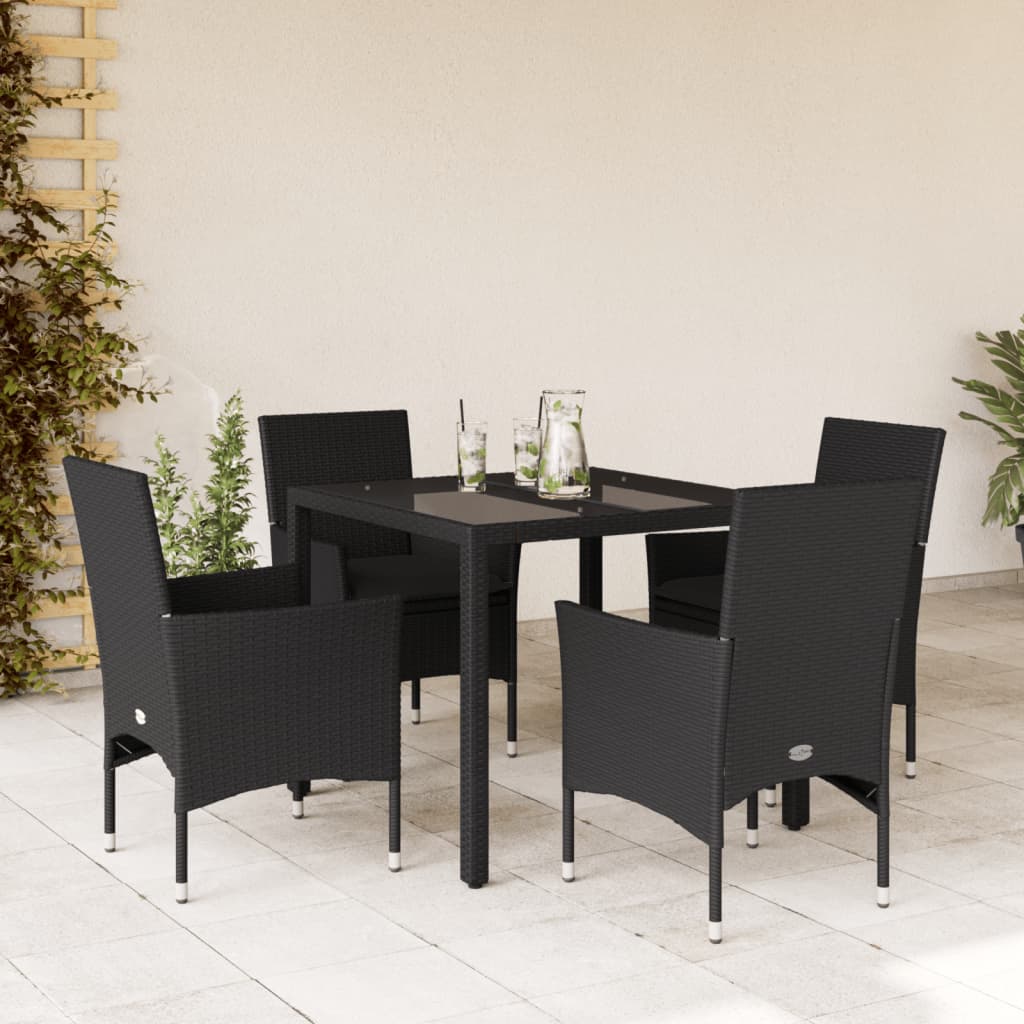 vidaXL 3-Piece Garden Lounge Set with Cushions Poly Rattan and Glass Black