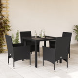 vidaXL 3-Piece Garden Lounge Set with Cushions Poly Rattan and Glass Black