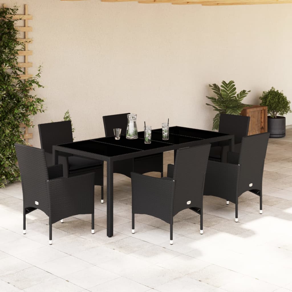 vidaXL 3-Piece Garden Lounge Set with Cushions Poly Rattan and Glass Black