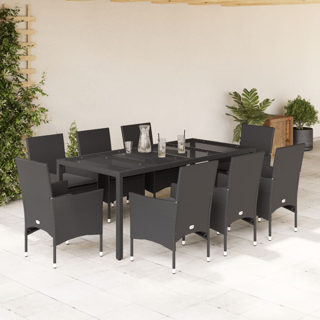 vidaXL 3-Piece Garden Lounge Set with Cushions Poly Rattan and Glass Black