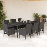 vidaXL 3-Piece Garden Lounge Set with Cushions Poly Rattan and Glass Black