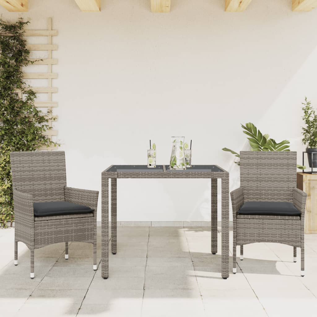 vidaXL 3-Piece Garden Lounge Set with Cushions Poly Rattan and Glass Black