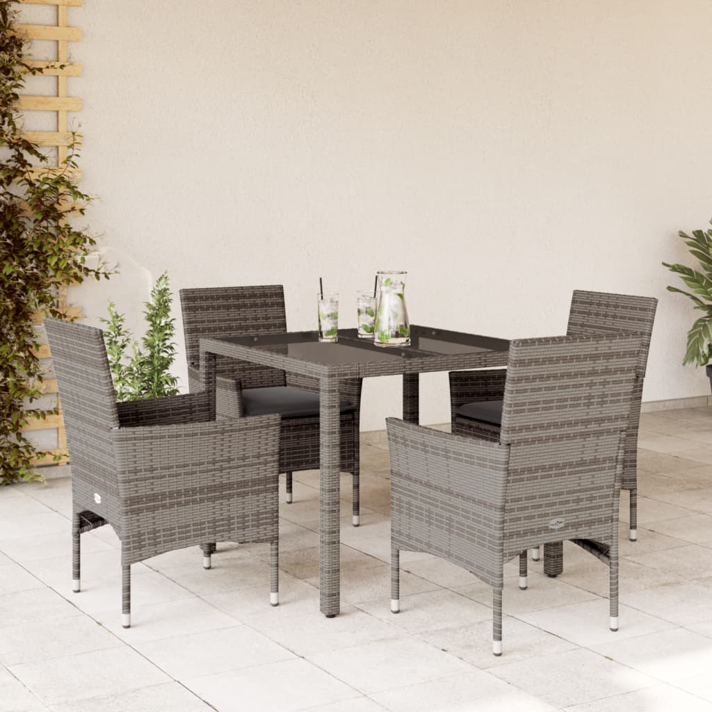 vidaXL 3-Piece Garden Lounge Set with Cushions Poly Rattan and Glass Black