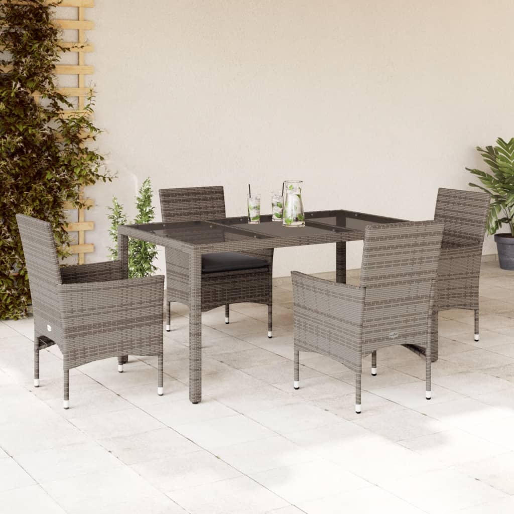 vidaXL 3-Piece Garden Lounge Set with Cushions Poly Rattan and Glass Black