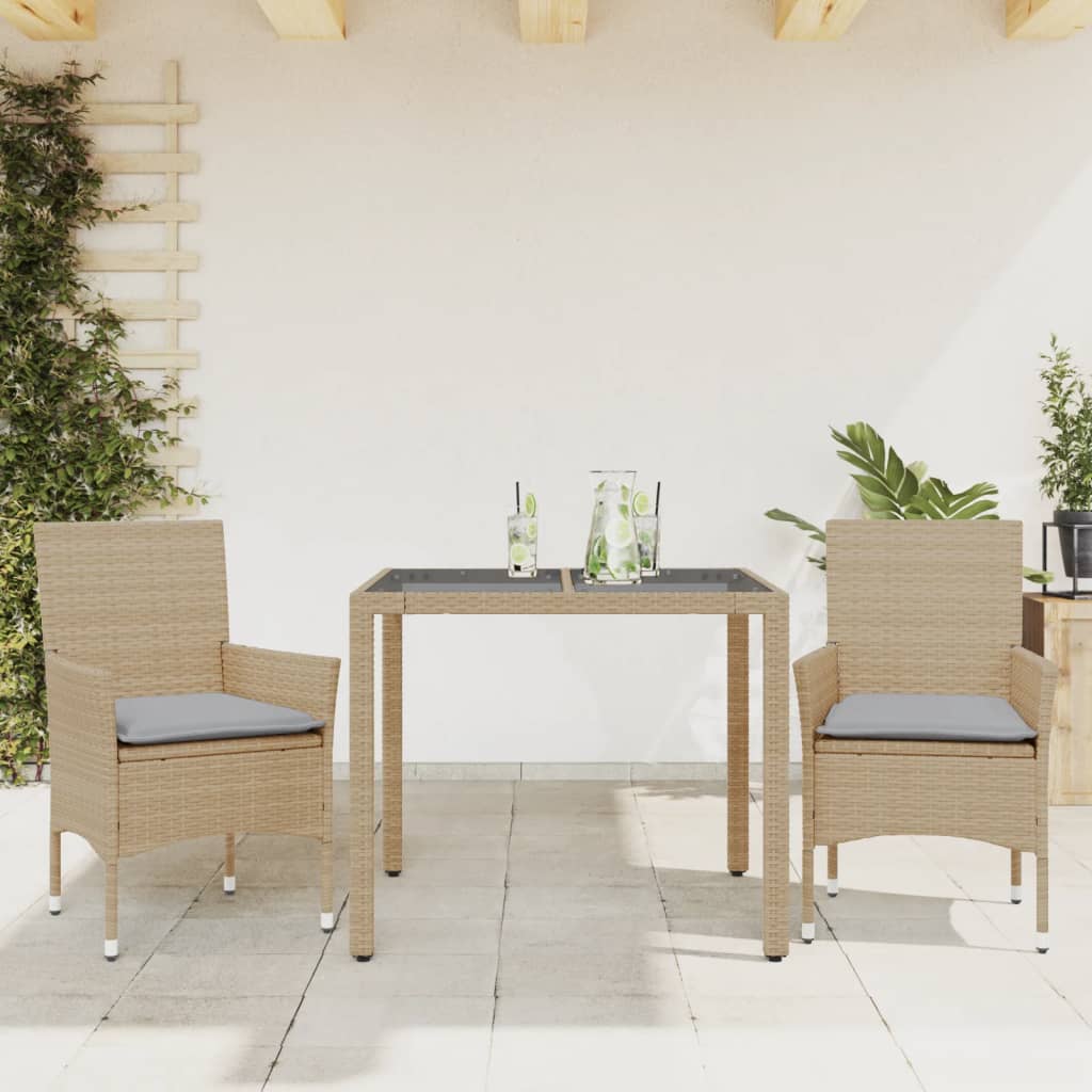 vidaXL 3-Piece Garden Lounge Set with Cushions Poly Rattan and Glass Black
