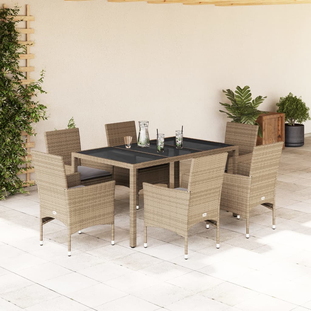 vidaXL 3-Piece Garden Lounge Set with Cushions Poly Rattan and Glass Black