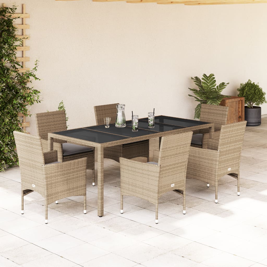 vidaXL 3-Piece Garden Lounge Set with Cushions Poly Rattan and Glass Black