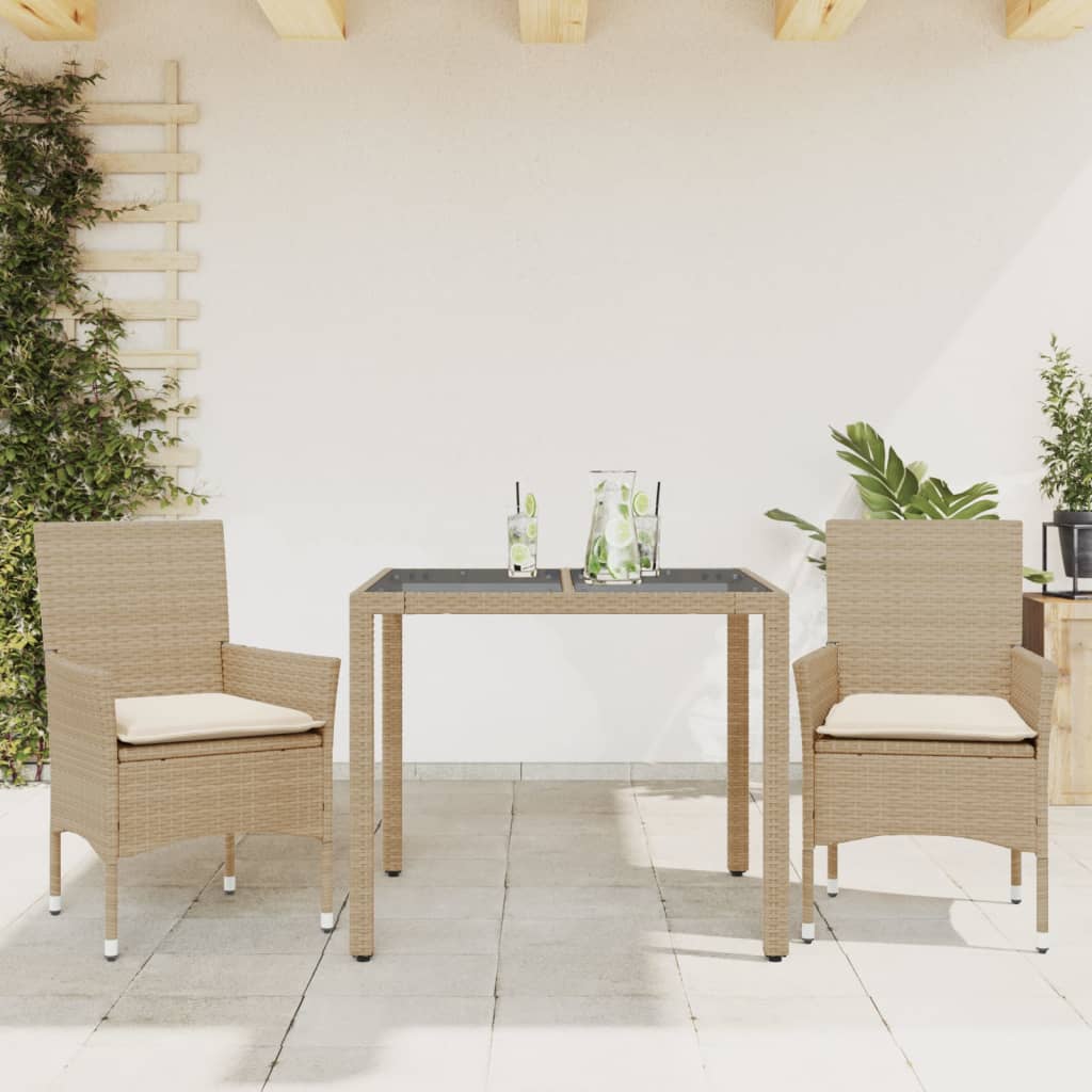 vidaXL 3-Piece Garden Lounge Set with Cushions Poly Rattan and Glass Black