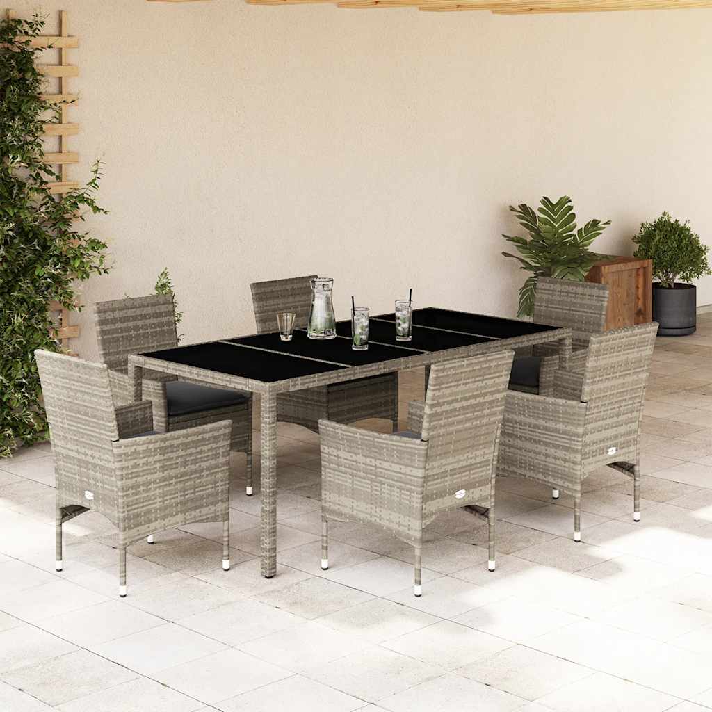vidaXL 3-Piece Garden Lounge Set with Cushions Poly Rattan and Glass Black