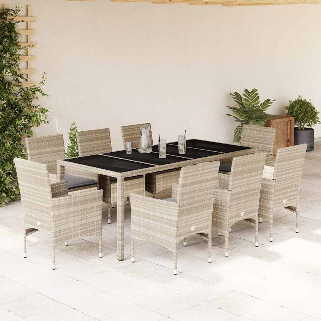 vidaXL 3-Piece Garden Lounge Set with Cushions Poly Rattan and Glass Black