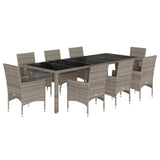 vidaXL 9-delige Tuinset met kussens poly rattan en glas grijs