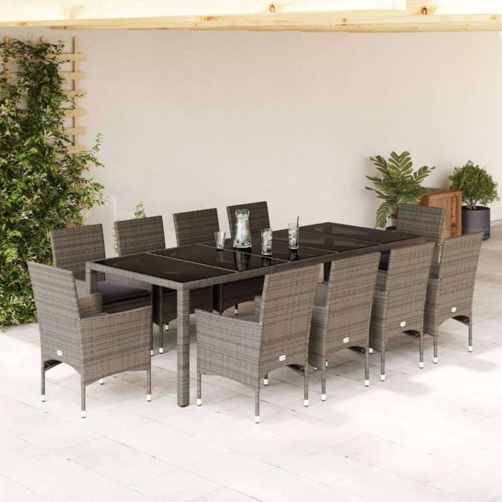 vidaXL 9-delige Tuinset met kussens poly rattan en glas grijs