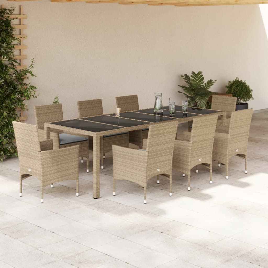 vidaXL 9-delige Tuinset met kussens poly rattan en glas grijs