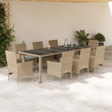 vidaXL 9-delige Tuinset met kussens poly rattan en glas grijs