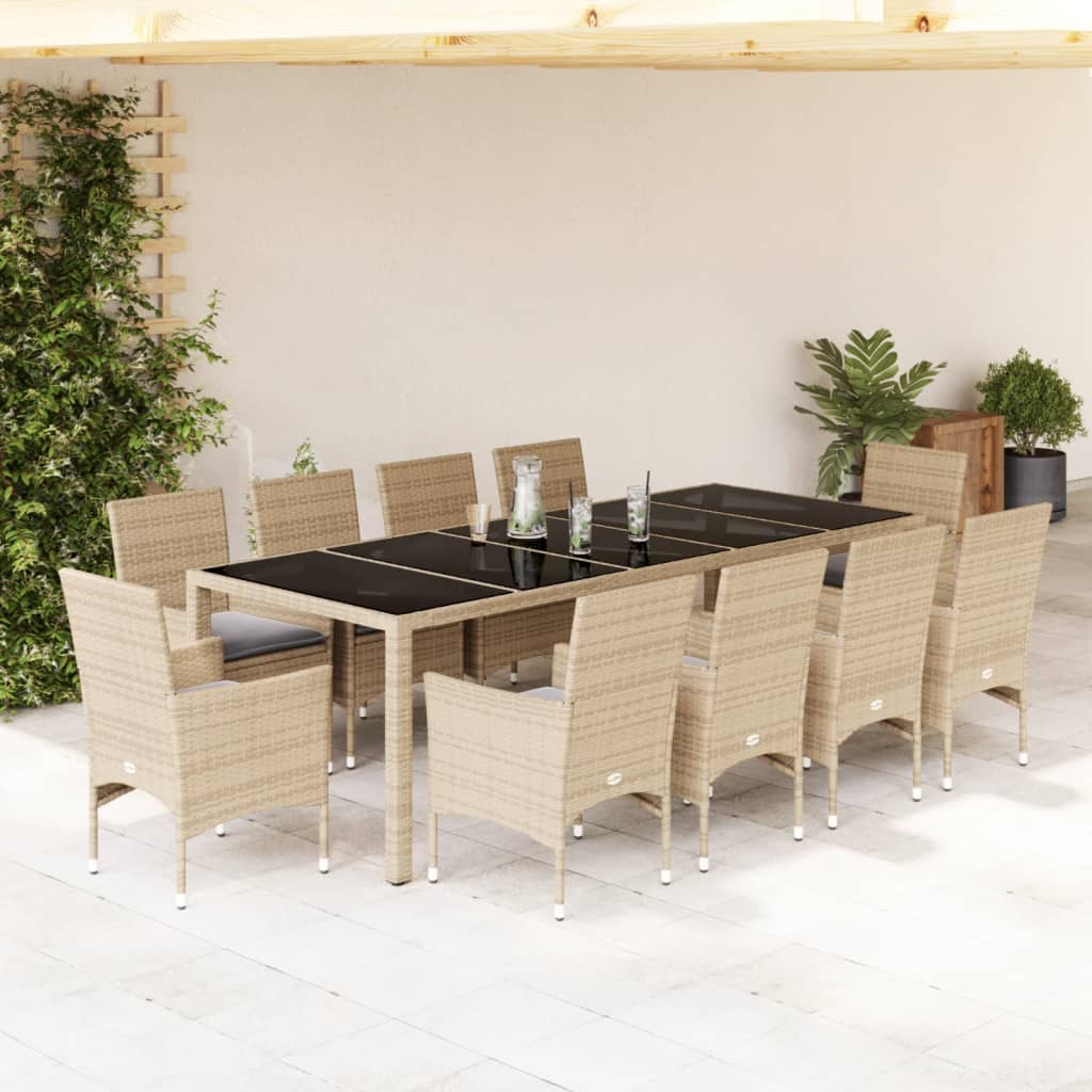 vidaXL 9-delige Tuinset met kussens poly rattan en glas grijs