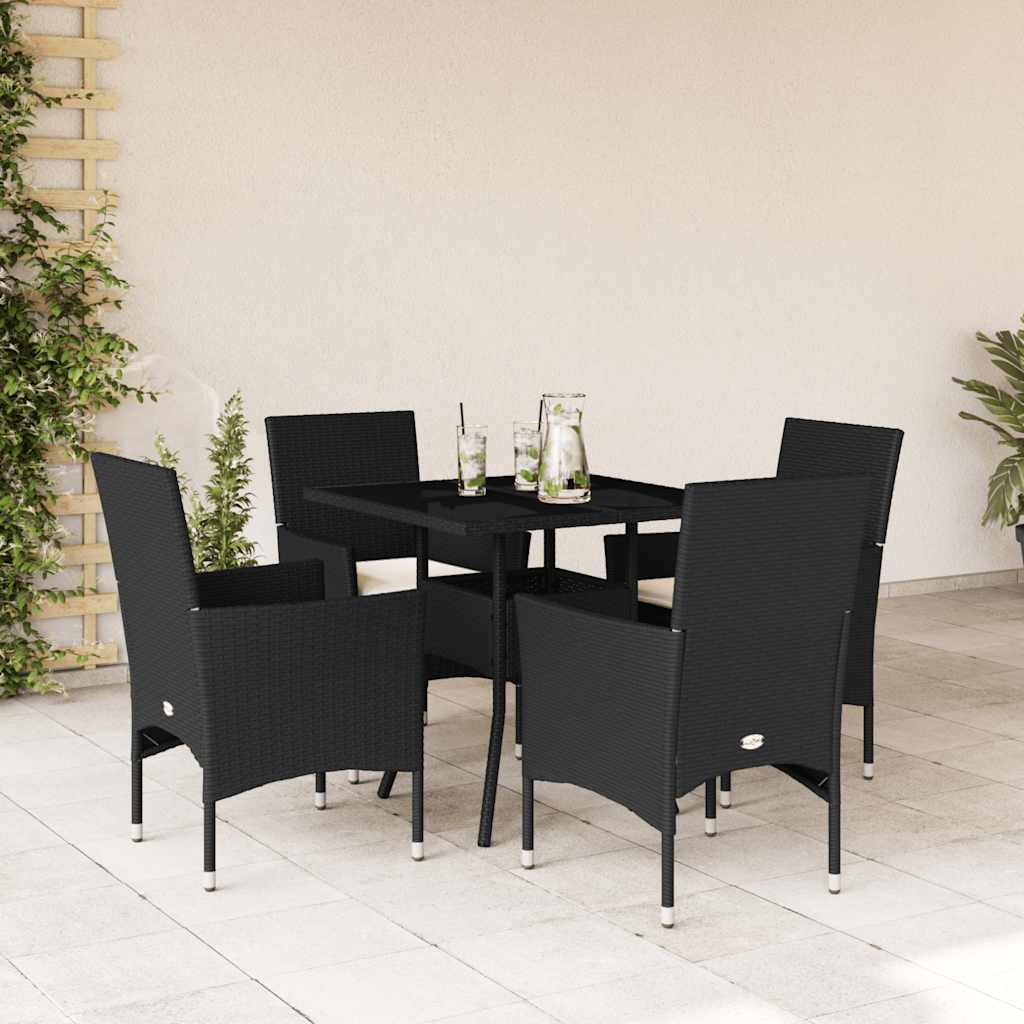vidaXL 3-delige Tuinset met kussens poly rattan en glas zwart