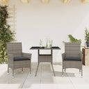 vidaXL 3-delige Tuinset met kussens poly rattan en glas zwart