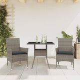 vidaXL 3-delige Tuinset met kussens poly rattan en glas zwart