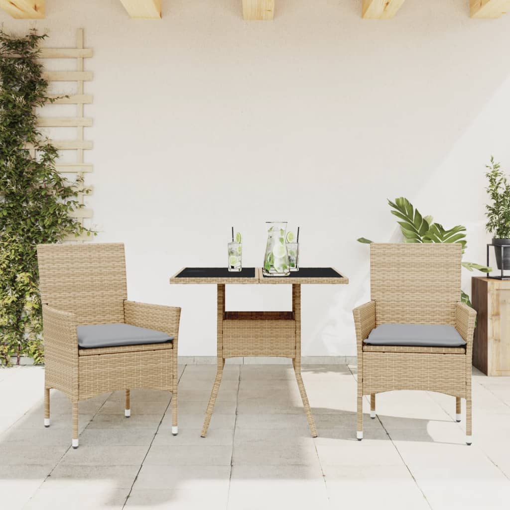 vidaXL 3-delige Tuinset met kussens poly rattan en glas zwart