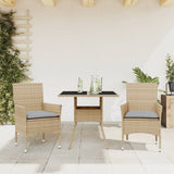 vidaXL 3-delige Tuinset met kussens poly rattan en glas zwart