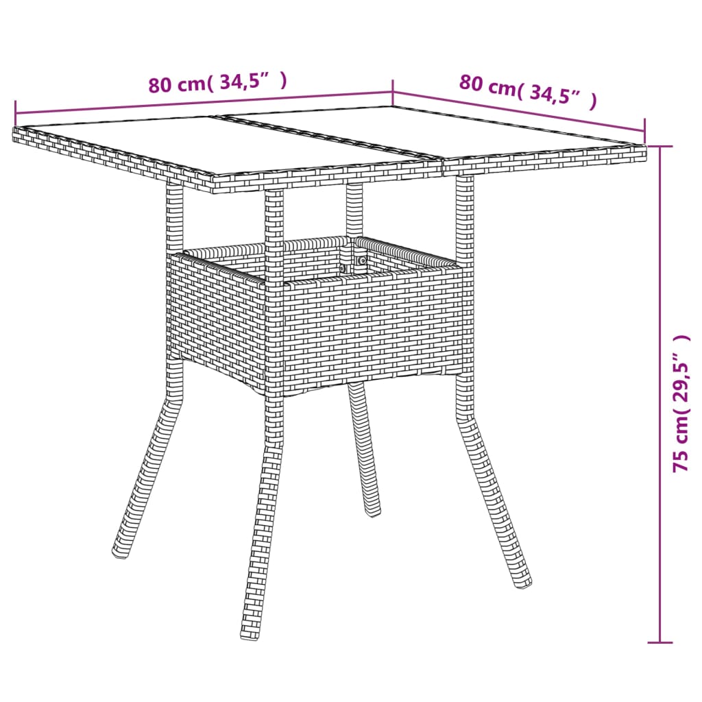 vidaXL 3-delige Tuinset met kussens poly rattan en glas zwart