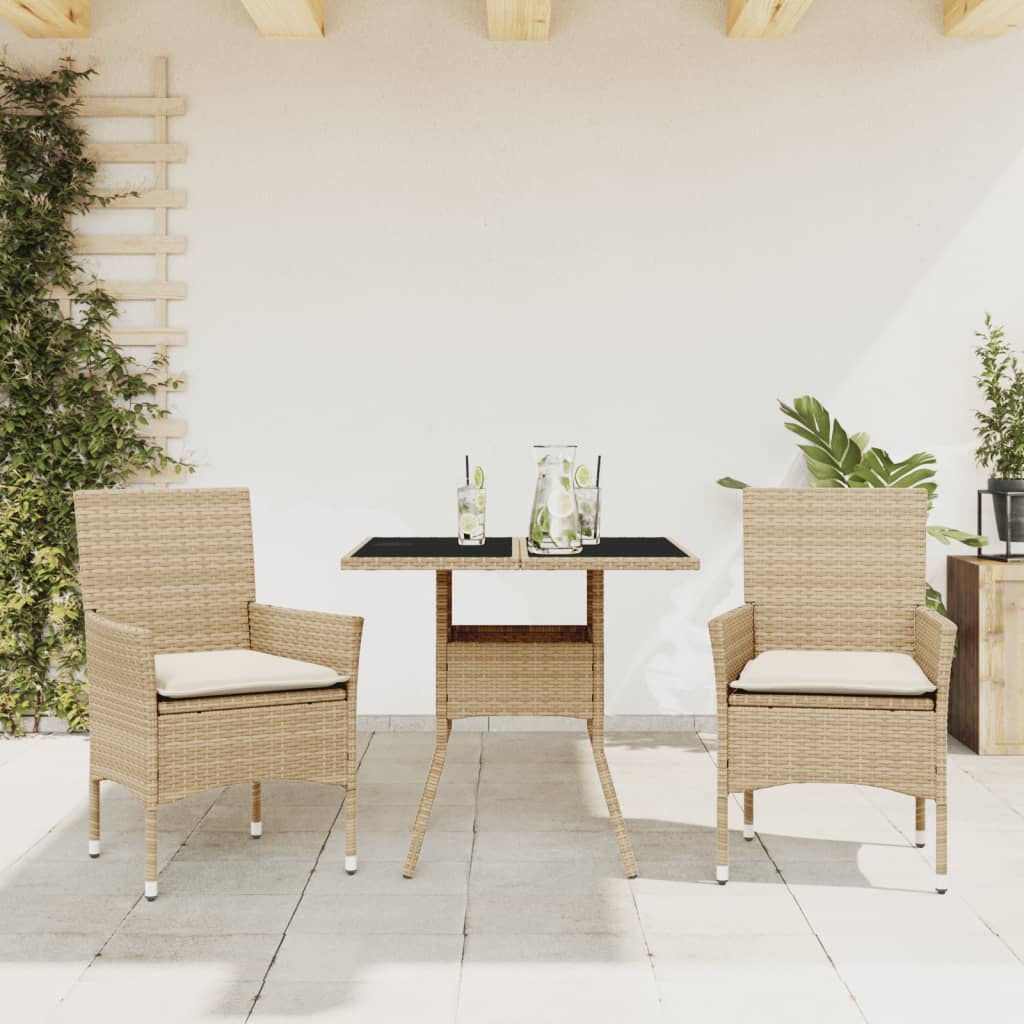 vidaXL 3-delige Tuinset met kussens poly rattan en glas zwart