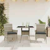 vidaXL 3-delige Tuinset met kussens poly rattan en glas zwart