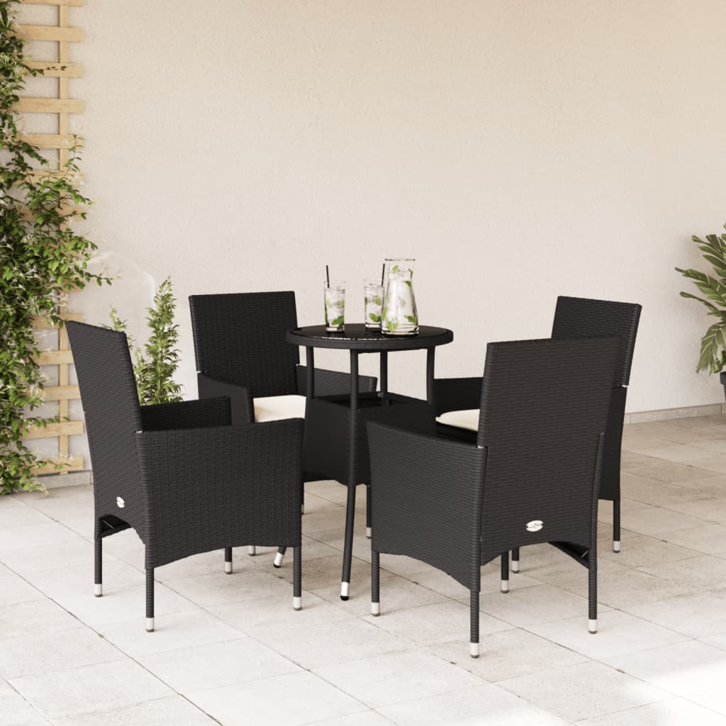 vidaXL 3-delige Tuinset met kussens poly rattan en glas zwart