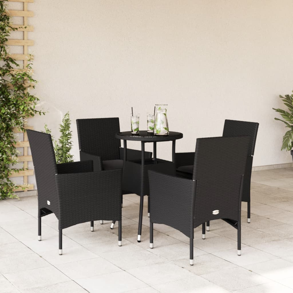 vidaXL 3-delige Tuinset met kussens poly rattan en glas zwart