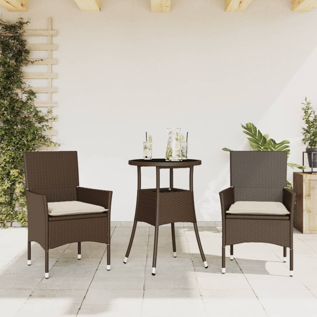 vidaXL 3-delige Tuinset met kussens poly rattan en glas zwart