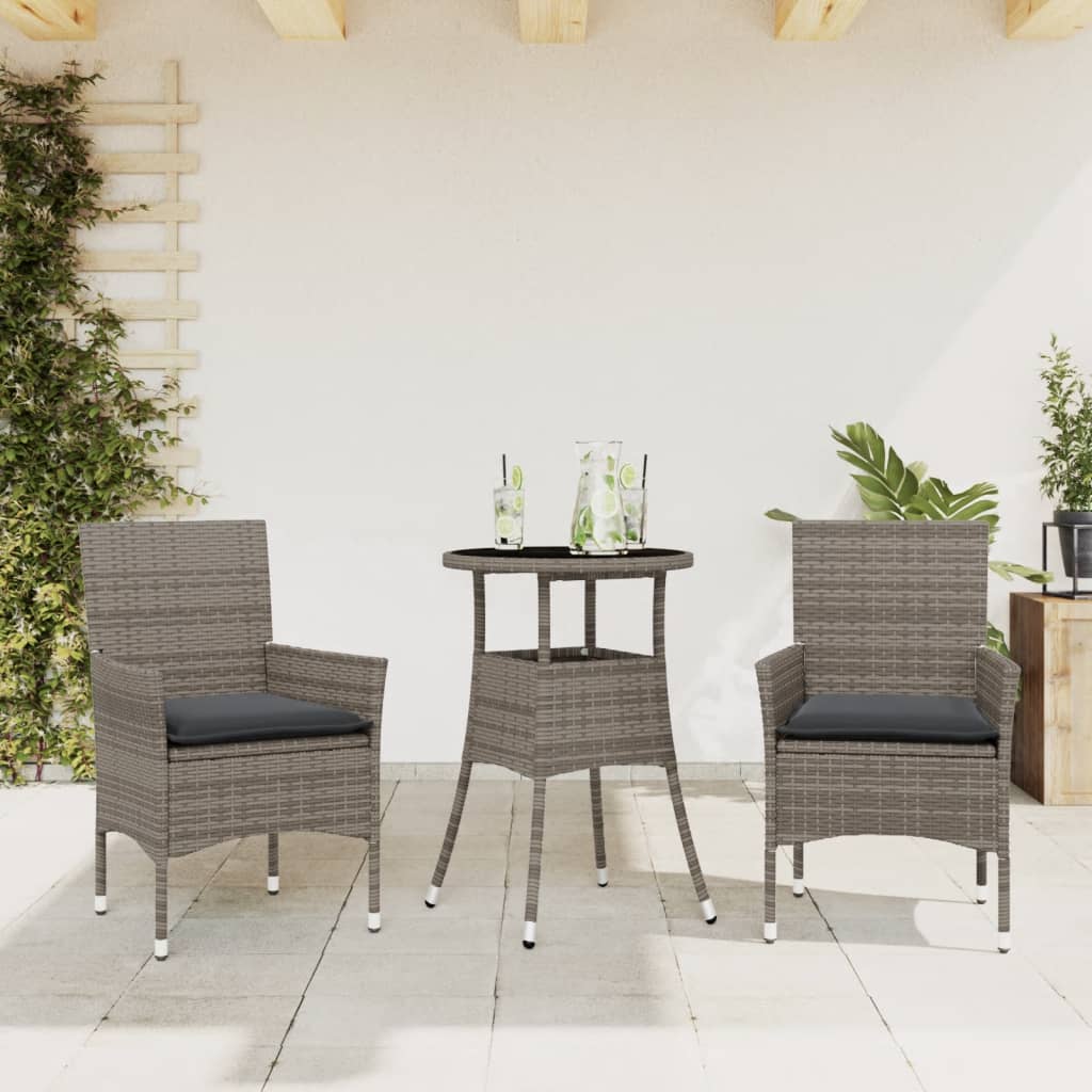 vidaXL 3-delige Tuinset met kussens poly rattan en glas zwart