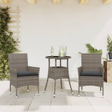 vidaXL 3-delige Tuinset met kussens poly rattan en glas zwart