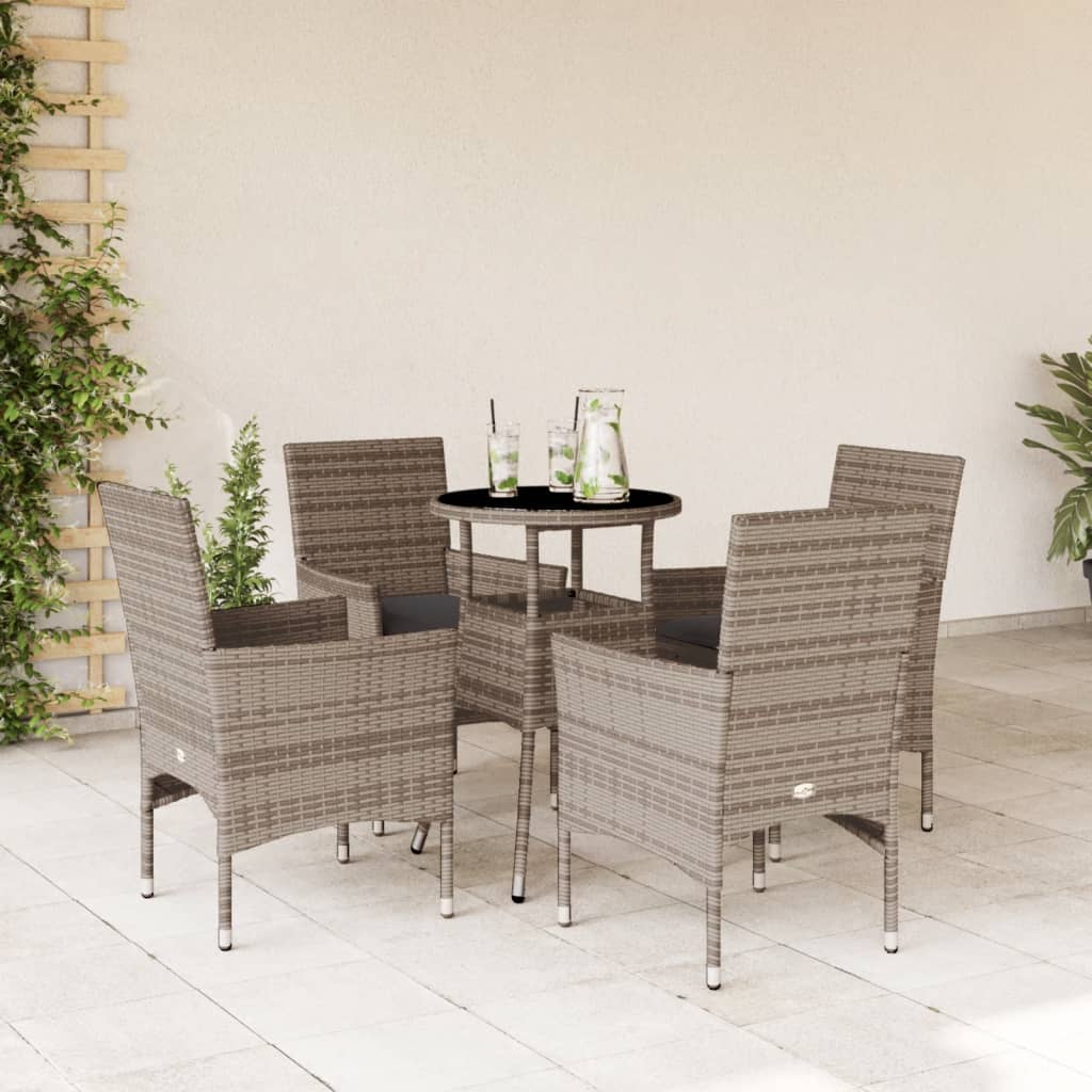 vidaXL 3-delige Tuinset met kussens poly rattan en glas zwart