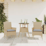 vidaXL 3-delige Tuinset met kussens poly rattan en glas zwart