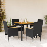 vidaXL 3-delige Tuinset met kussens poly rattan en acaciahout zwart