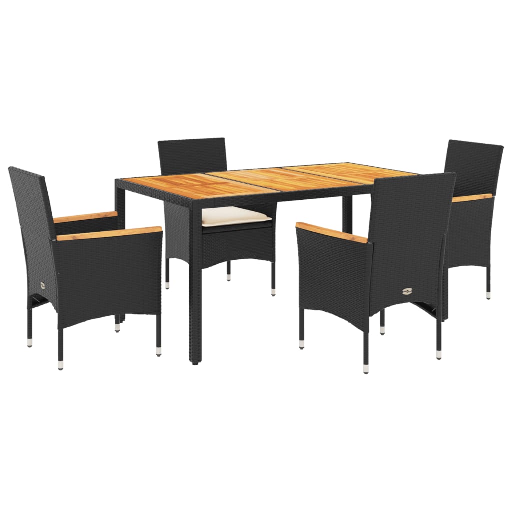 vidaXL 3-delige Tuinset met kussens poly rattan en acaciahout zwart