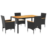 vidaXL 3-delige Tuinset met kussens poly rattan en acaciahout zwart