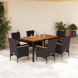 vidaXL 3-delige Tuinset met kussens poly rattan en acaciahout zwart