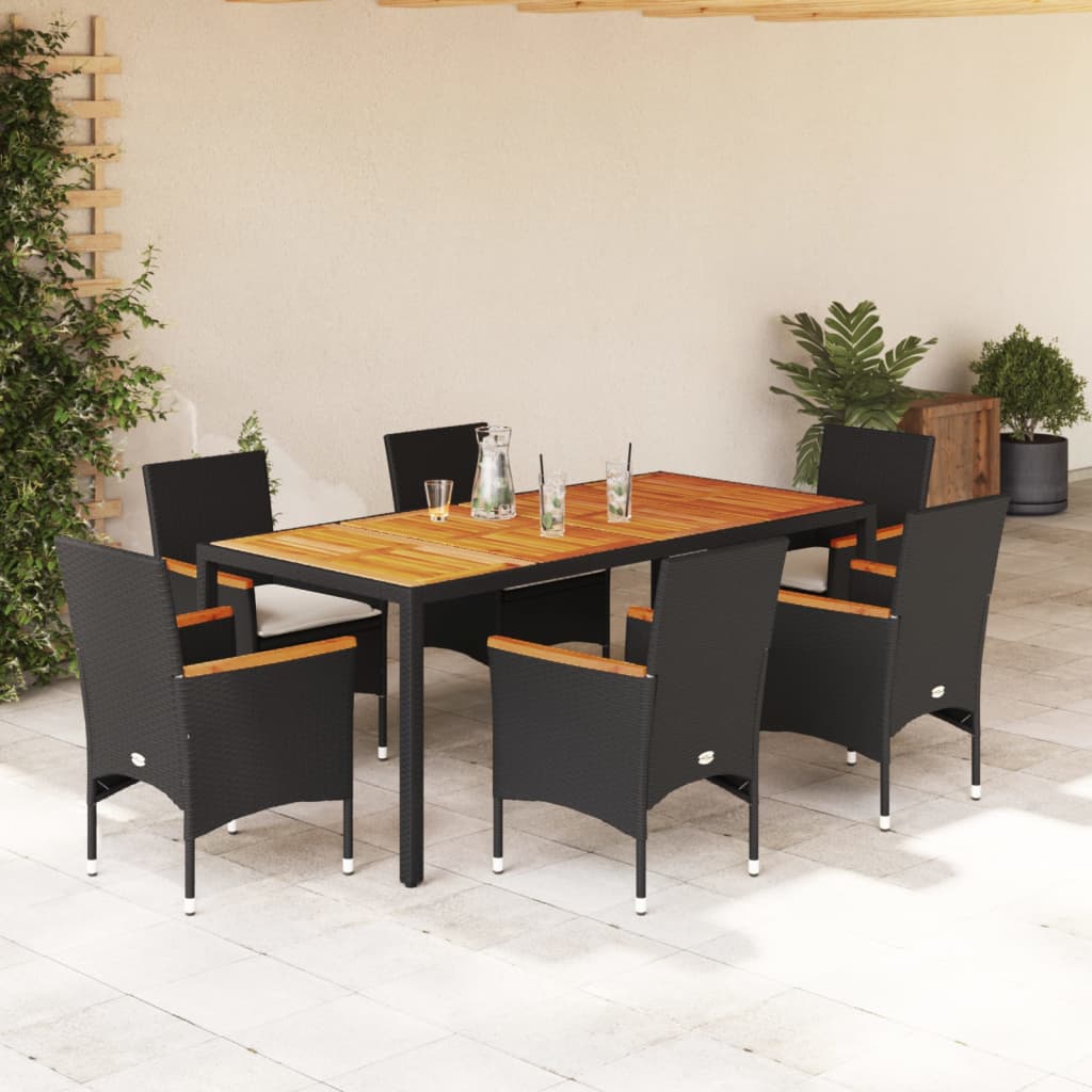 vidaXL 3-delige Tuinset met kussens poly rattan en acaciahout zwart