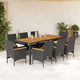 vidaXL 3-delige Tuinset met kussens poly rattan en acaciahout zwart