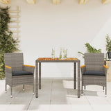 vidaXL 3-delige Tuinset met kussens poly rattan en acaciahout zwart